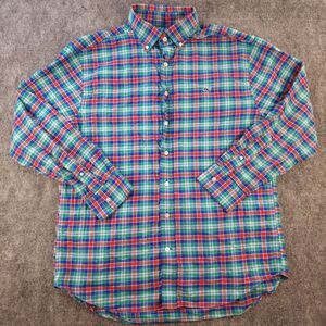 Vineyard Vines Shirt Large Flannel Red Blue Green Plaid Button Down‎ Whale
